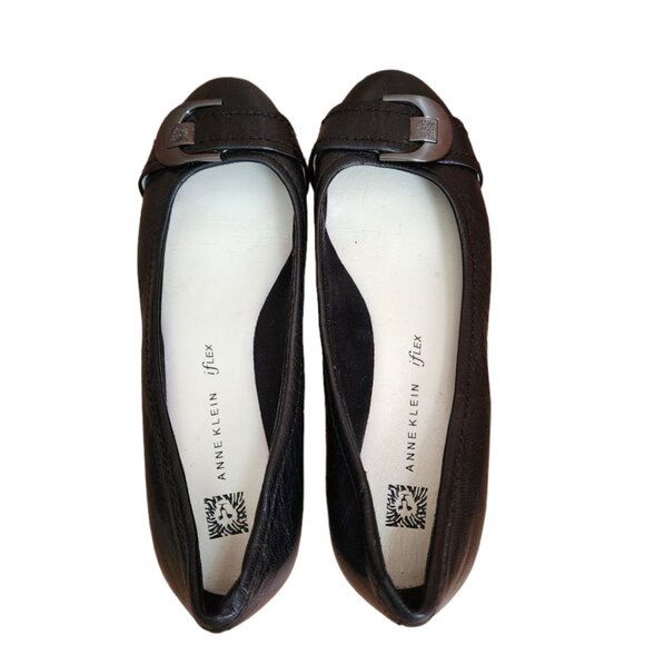 Anne Klein Shoes Woman's Black Leather Upper Balance Size 7.5 Ballet Flat - Picture 8 of 13
